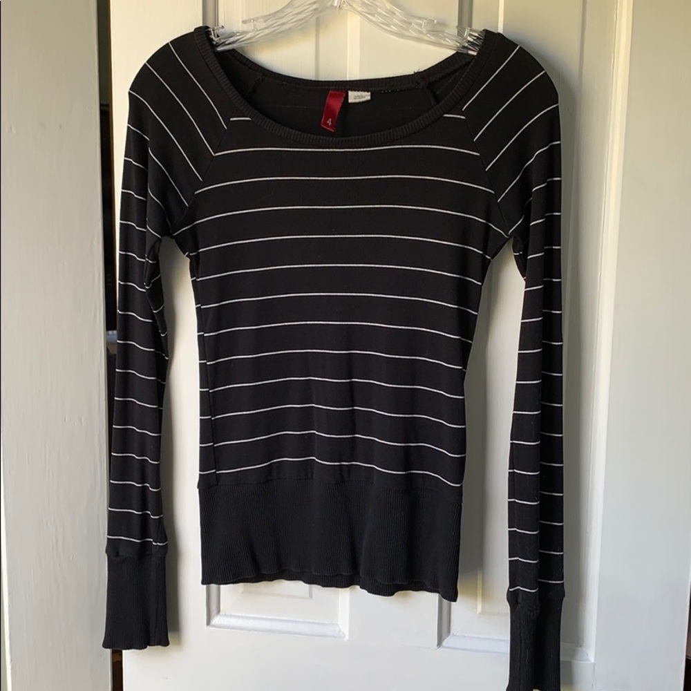 H&M black knit top with white stripes